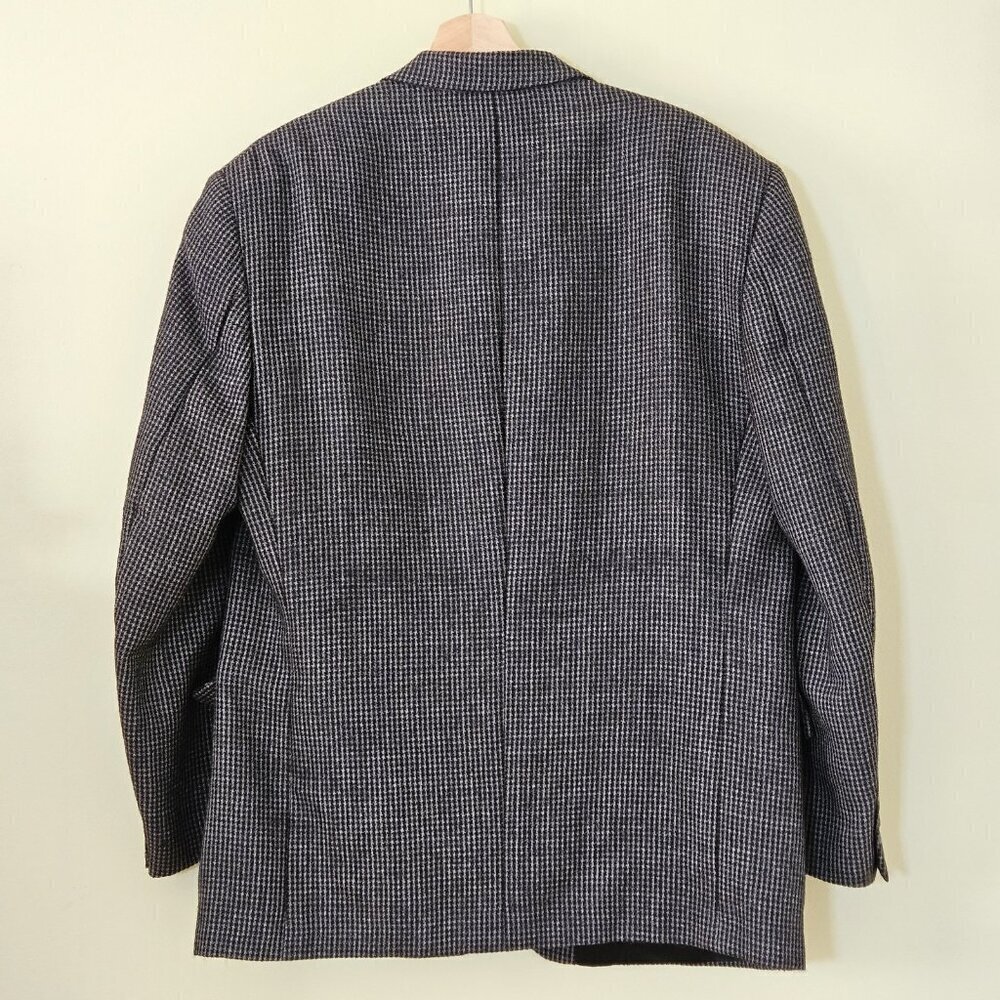 Savile Row Blazer Mens US 46 Black Gray Wool Alpaca Lined 2B Ventless Vtg FLAWS - Picture 2 of 16